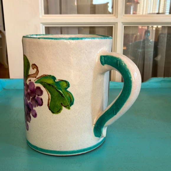 Ceramic Pitcher “Chianti” With Grapes, Leaves Design, Turquoise, 1 Quart - Picture 2 of 10